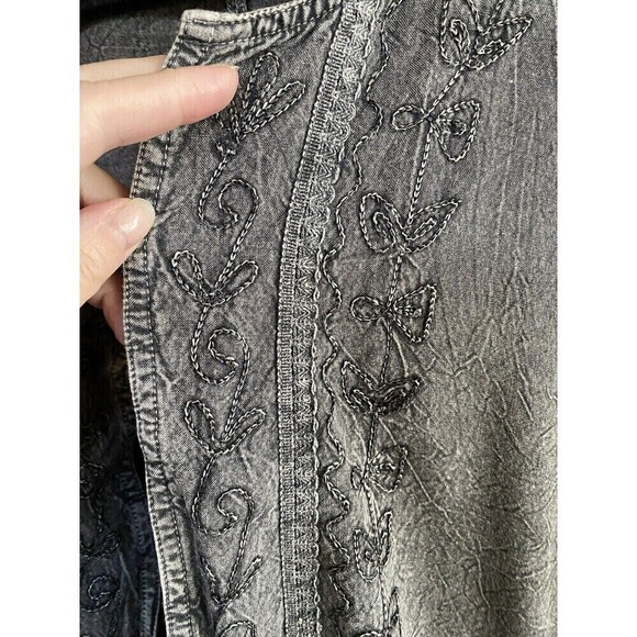 Indigo Thread Gray Embordered Duster Sz.S - Picture 3 of 8